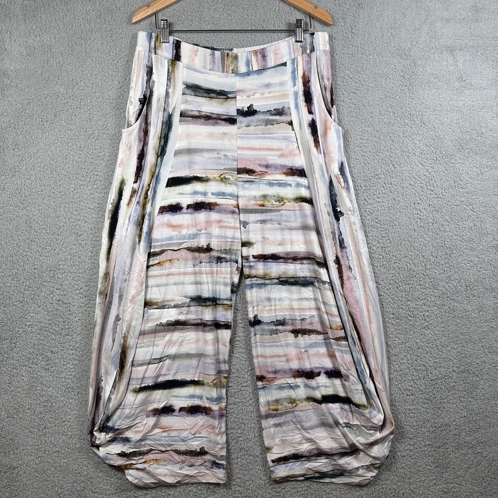 NWT Kozan Pants Women's XL TS-3911 Marble Artistic Wide Leg Pockets Tencel Blend
